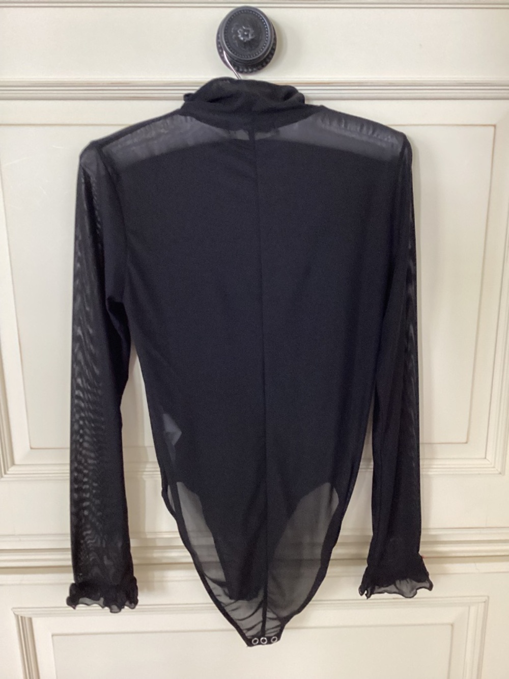 CAPULET HIGH NECK - LONG SLEEVE BLACK SHEER BODYSUIT SIZE M - Picture 4 of 10